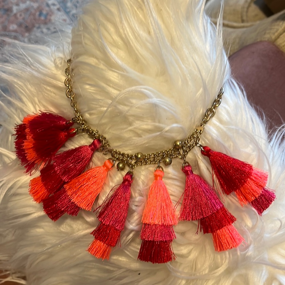 Short tassel necklace.